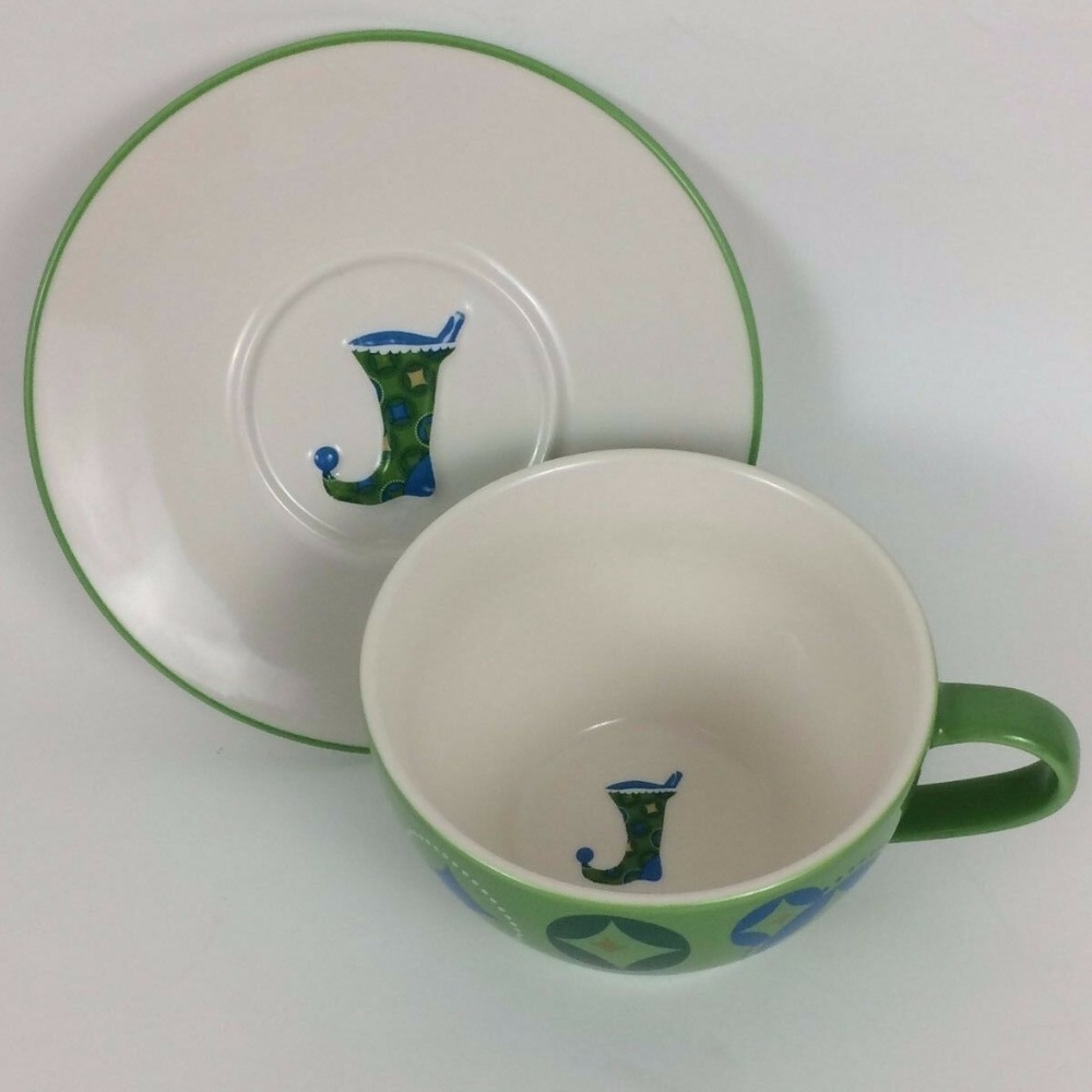 Starbucks Holiday Coffee Cup Saucer Elf Christmas